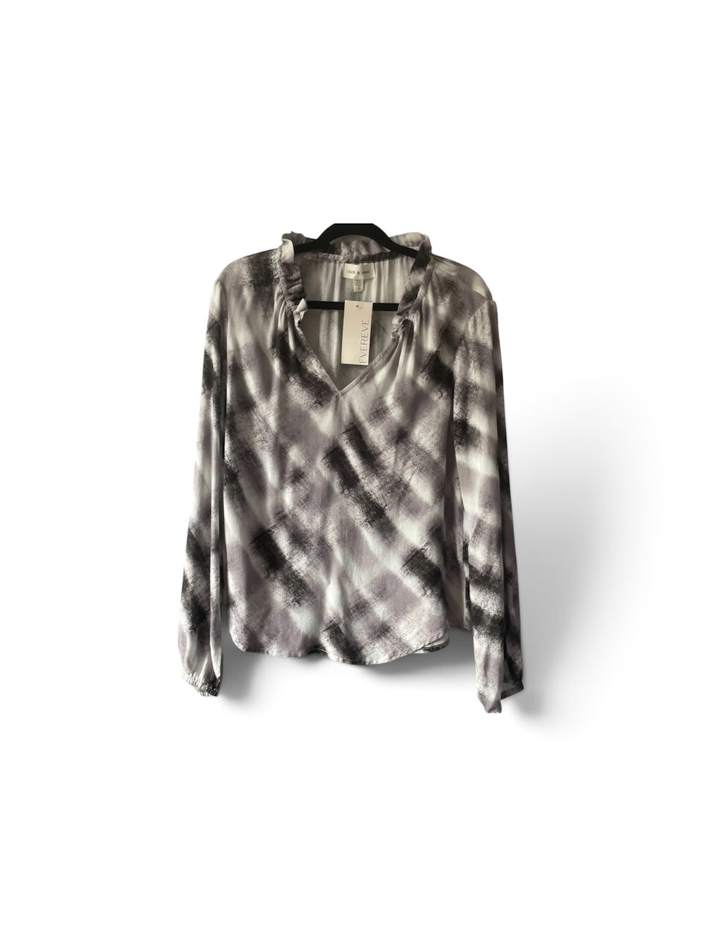 cloth & stone Gray and Black Plaid Long-Sleeve Blouse XS NWT